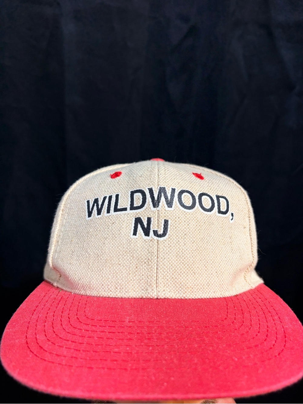 Wildwood, NJ ShorePoor Two-Tone Canvas Baseball Cap - Red & Cream
